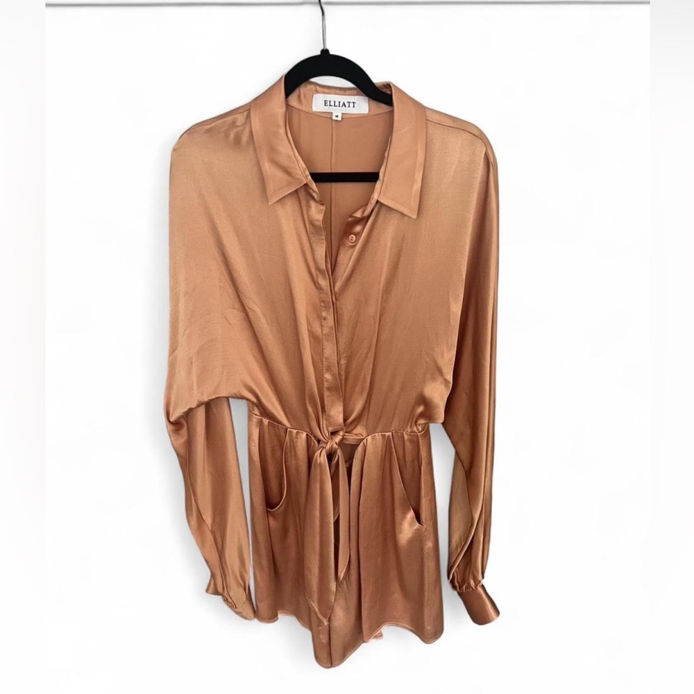 ELLIATT x Revolve Emely Playsuit Copper Satin Tie Belt Long Sleeve Size Medium